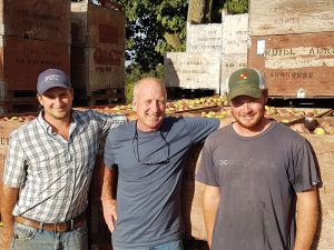 John Ardiel (centre) and his sons Greg (left) and Liam (right) carry on the family’s Beaver Valley apple legacy with Ardiel Cider House ciders at Georgian Hills Vineyards.