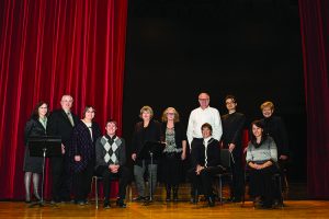 The Georgian Bay Symphony board. Standing, l-r: Deidre Orr, Greg Blokland, Danielle Gibbons, Claire Baker, Nancy MacDonald, David Adair, Francois Koh, Betty Adair. Seated, l-r: Colin Gibbons, Sandy Stevenson, Julie Kruisselbrink. Absent: Alexandra Bainbridge, Sandy MacGibbon.