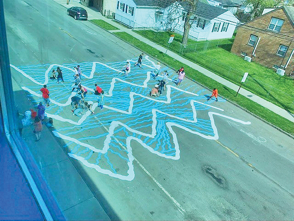 a creative crosswalk near a Niagara Falls, New York school.