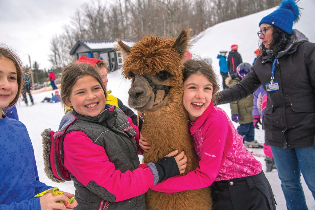 The day also includes a petting zoo, with an alpaca as the star attraction last year. At left, Ayla Greenberg (left) and Grace Gnat get some hugs in with the alpaca, named Tater.