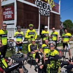 The Collingwood Cycling Club takes a well-earned break at the Kimberley General Store. The club, which has more than 400 members, rides in small groups on weekends, and riders frequent cycling-friendly businesses along the various routes.