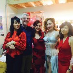 The cast of a February comedy and cabaret show in the green room at the Simcoe Street Theatre (l-r): Christel Bartelse, Paul Hutcheson, Christine Aziz, Rouge La Rouge, Jen Chow.