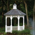 A gazebo provides privacy, a refuge from rain and sun, and a fanciful element to an outdoor space.