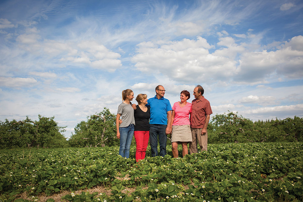 The Dykstra family on their Clarksburg strawberry farm (l-r): daughter Chelsey, Karen and Roger Dykstra, Jane and Sid Dykstra.