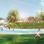 The Collingwood Waterfront Master Plan includes a splash pad surrounding an Indigenous Gathering Space and a pedestrian piazza that extends from the downtown to the waterfront, with reminders of the town’s shipping and shipbuilding history.