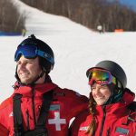 Ski patrollers Jonathan Martin and Katie Holmberg.
