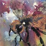 Martha Bull – “Bee in Purple Sky,” 6 x 6 inches watercolour on board