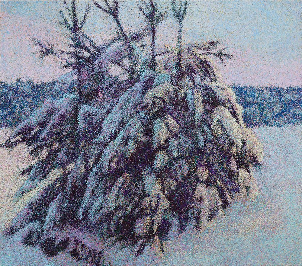 Winter Morning, thrown acrylic paint, 42 x 48 inches.