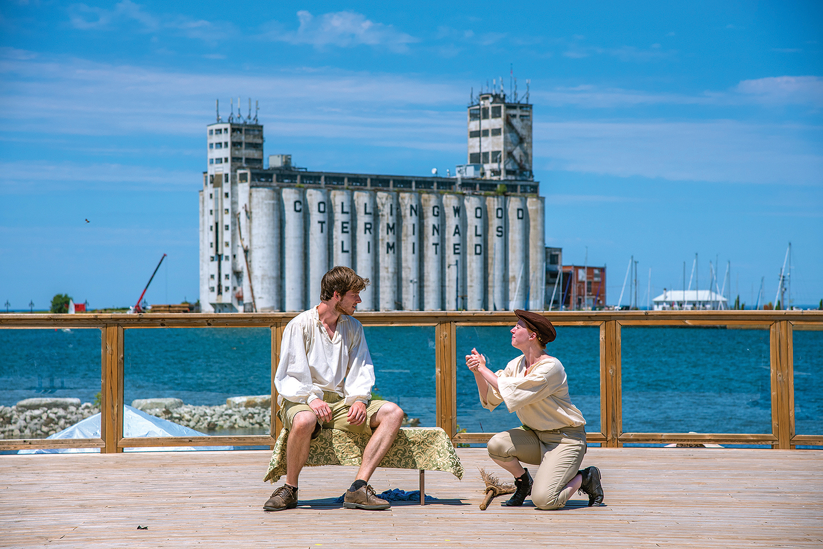 Theatre Georgian Bay’s Bard on the Bay production at the Shipyards Amphitheatre last summer was As You Like It. With the backdrop of Collingwood Harbour and the Collingwood Terminals, sets are minimal.