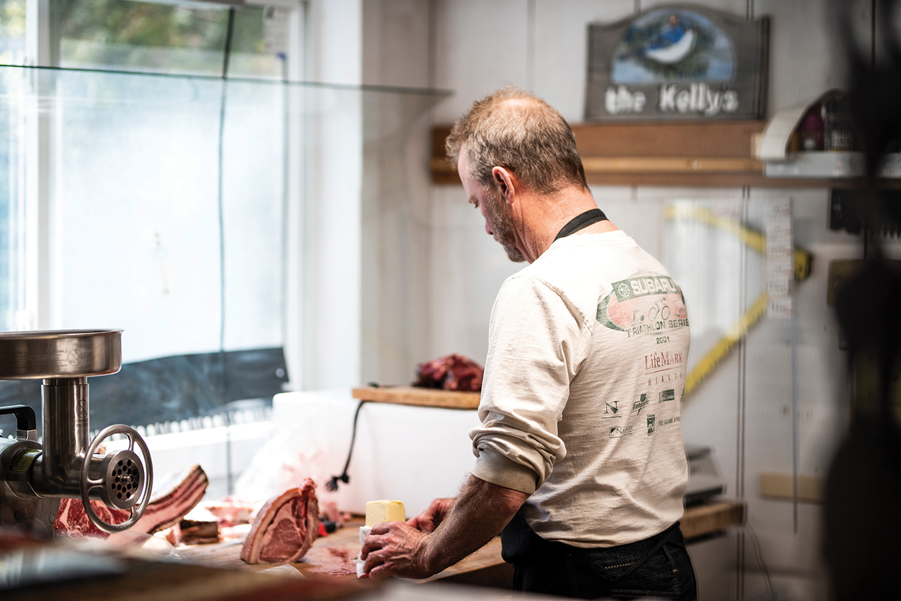 Sean Kelly, owner of Black Angus Fine Meats & Game in Craigleith, cuts meat to order and also offers a variety of frozen meats and prepared foods.