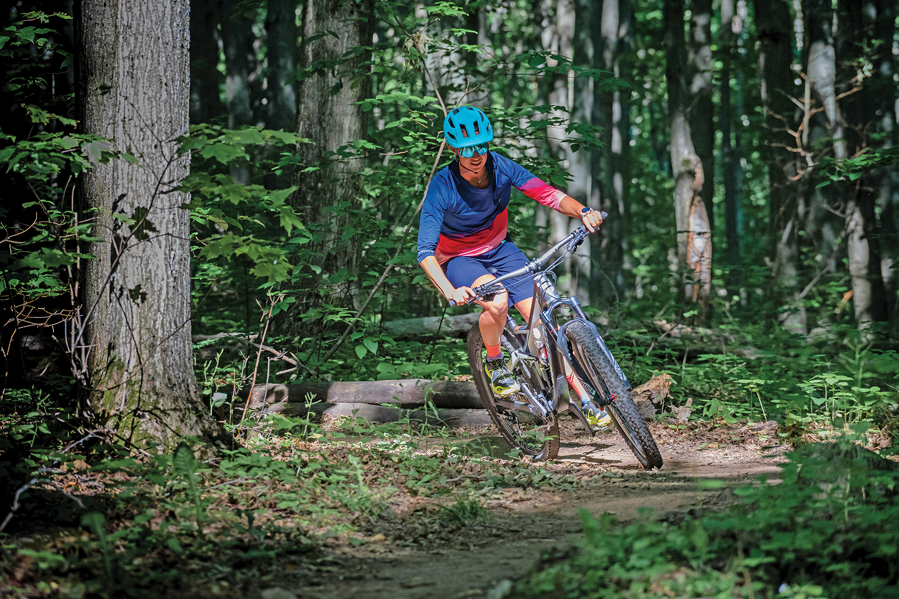 Ali Hunter, rolling around one of Three Stage’s signature flow trails. This trail system has become increasingly popular in the last three years.
