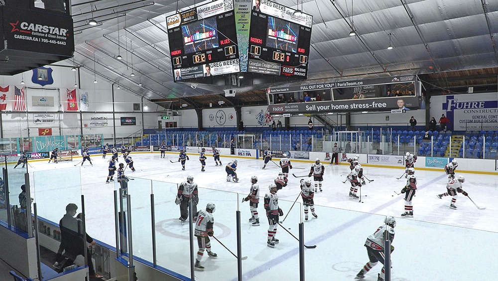 Collingwood’s very own ice palace: The scoreboard hanging over centre ice gives the Eddie Bush a big-league feel.