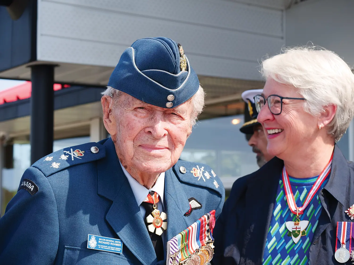 Maj.-Gen. Richard Rohmer with Lt.-Gov. Edith Dumont, Meaford.